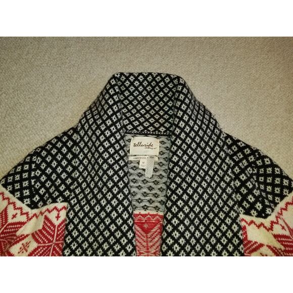 Womens Sweater-TELLURIDE-white/black Fair Isle lambswool Nordic open cardigan-M - Picture 2 of 4